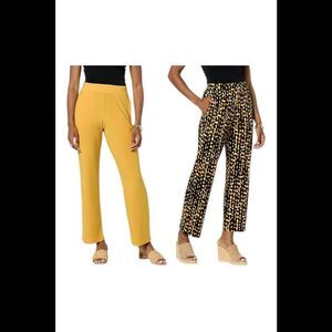 Nina Leonard Women's 2pk Straight Pant w/ Pocket Mustard&Mustard Multi